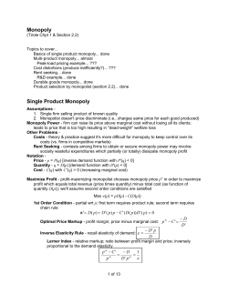 Monopoly Single Product Monopoly