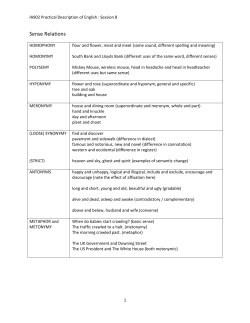 IA902 Practical Description of English : Session 8 Sense Relations