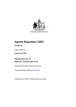 Agents Regulation 2003 - ACT Legislation Register