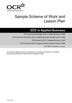 Promotion in action - Sample scheme of work and lesson plan