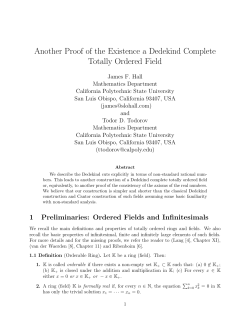 Another Proof of the Existence a Dedekind Complete Totally