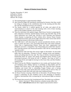 Minutes Of Student Senate Meeting Tuesday, November 17, 2015 6