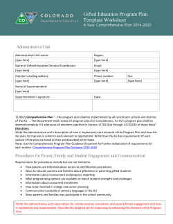 Gifted Education Comprehensive Program Plan
