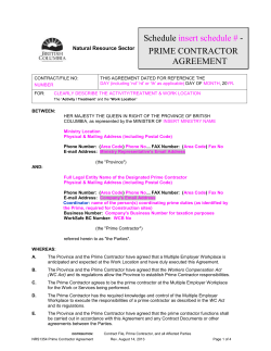 Prime Contractor Agreement - Ministry of Forests, Lands and Natural