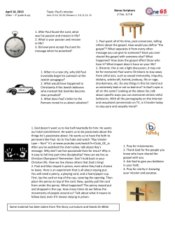 Bonus Scripture 2 Tim. 4:7-8 April 14, 2013 Topic: Paul`s mission