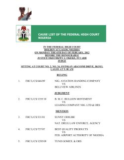 IN THE FEDERAL HIGH COURT HOLDEN AT LAGOS, NIGERIA ON