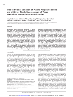 Intra-individual Variation of Plasma Adipokine Levels and Utility of