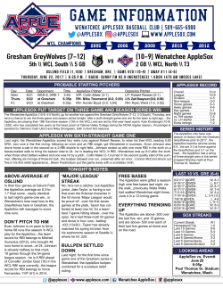 game notes - Wenatchee AppleSox