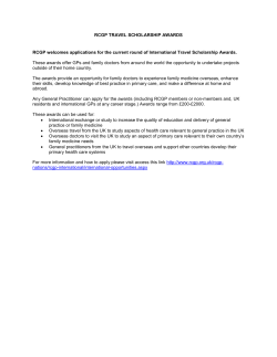 RCGP TRAVEL SCHOLARSHIP AWARDS RCGP welcomes