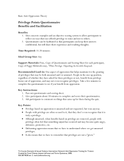 Privilege Points Questionnaire Benefits and Facilitation