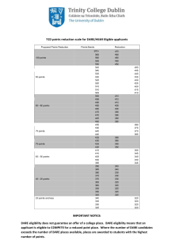 TCD points reduction scale for DARE Eligible applicants