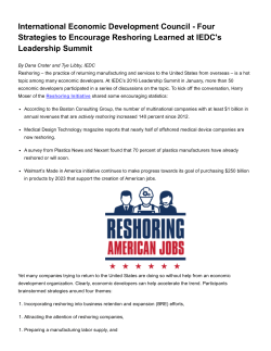 Four Strategies to Encourage Reshoring Learned at IEDC`s