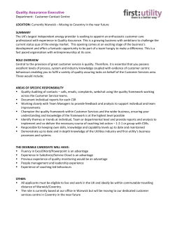 Quality Assurance Executive Department: Customer Contact Centre