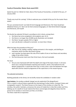 Faculty of Humanities: Master thesis award 2015 Speech by prof. dr