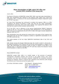 Major shareholders of QML reject TPT offer and prevent