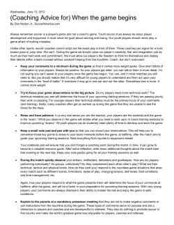 Coaching Advice for When the game begins By Don Norton Jr