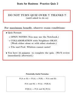 Stats for Business Practice Quiz 2 DO NOT TURN QUIZ OVER