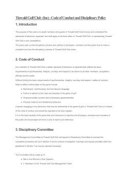 Tinwald Golf Club (Inc) - Code of Conduct and Disciplinary Policy