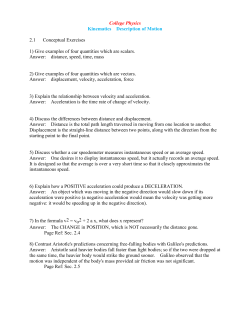 College Physics Kinematics Description of Motion 2.1 Conceptual