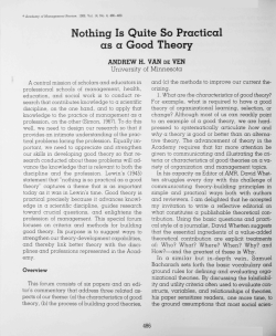 Nothing Is Quite So Practical as a Good Theory