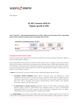 Q1 2017 revenue: &euro;953.7m Organic growth of 4.8%