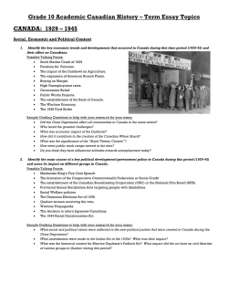 Term Essay Topics CANADA: 1929 &ndash; 1945