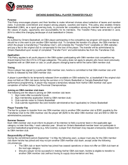 ONTARIO BASKETBALL PLAYER TRANSFER POLICY Purpose