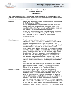 Transcript: Employment Network Call June 4, 2015 All Employment