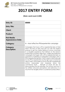 Entry Form N - Most Effective PR/ Experiential Campaign