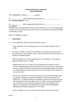 Managing Agent`s Agreement (Corporate Member)