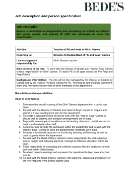 Job Description: Teacher of PE and Head of Girls Games