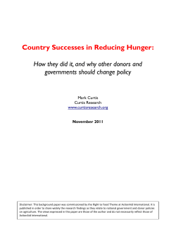 Country Successes in Reducing Hunger