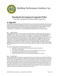 BPI Standards Development Appeals Policy and Filing Fee