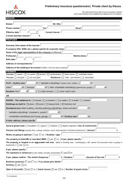 Preliminary insurance questionnaire   Private client by Hiscox This