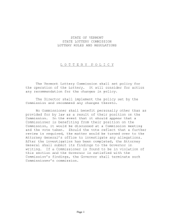STATE OF VERMONT STATE LOTTERY COMMISSION LOTTERY