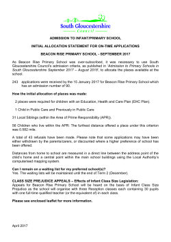 April 2017 ADMISSION TO INFANT/PRIMARY SCHOOL INITIAL
