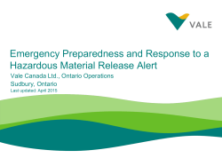 Emergency Preparedness and Response for Vale`s