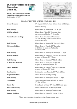St. Patrick`s National School, Glencullen, Dublin 18. Tel (01