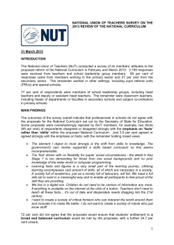 NATIONAL UNION OF TEACHERS SURVEY ON THE 2013