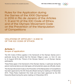 Rules for the Application during the Games of the XXXI