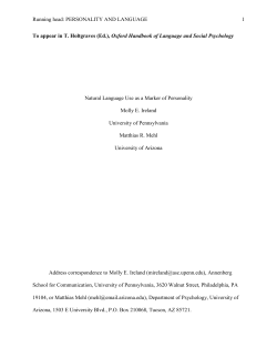 Running head: PERSONALITY AND LANGUAGE PERSONALITY