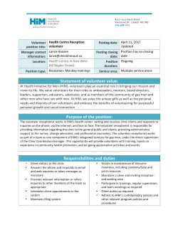 Statement of volunteer value: Purpose of the position