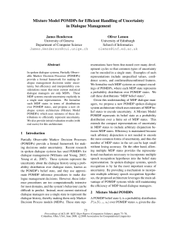 Mixture Model POMDPs for Efficient Handling of Uncertainty in