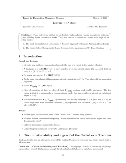 Lecture 4 (Notes) 1 Introduction 2 Circuit Satisfiability and a proof of