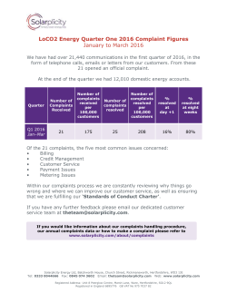 Quarter 1 2016 complaints report