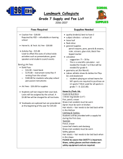 Grade 7 Supply and Fee List