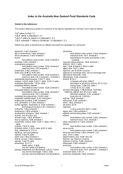 Index to the Australia New Zealand Food Standards Code