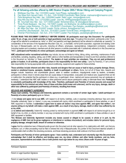 AMC ACKNOWLEDGMENT AND ASSUMPTION OF RISKS