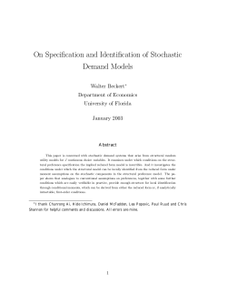 On Speci&macr;cation and Identi&macr;cation of Stochastic