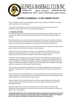 GLENELG BASEBALL CLUB JUNIOR POLICY